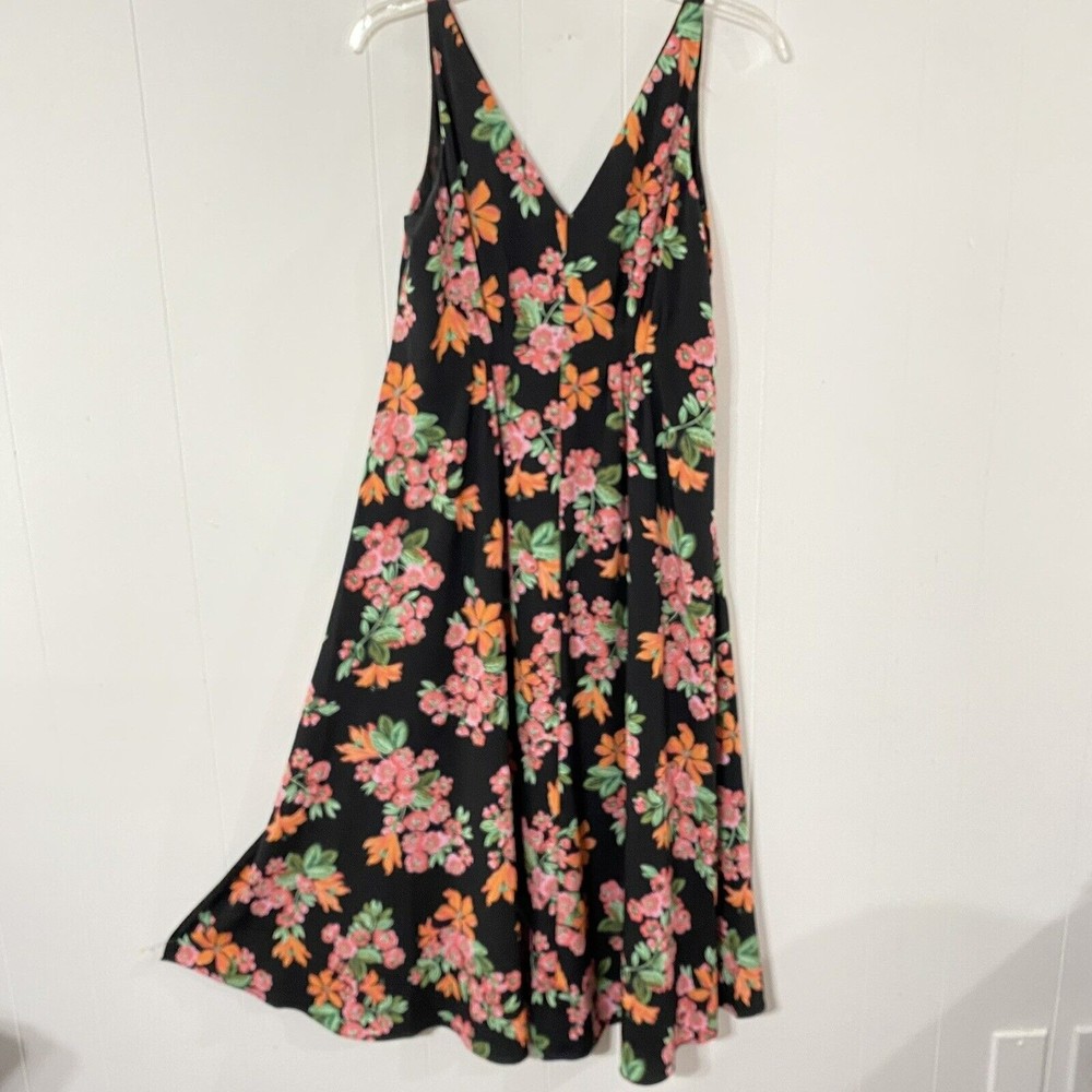 Ann Taylor LOFT Petites Black Floral Dress Size 6P Poly Lined Sleeveless MIDI